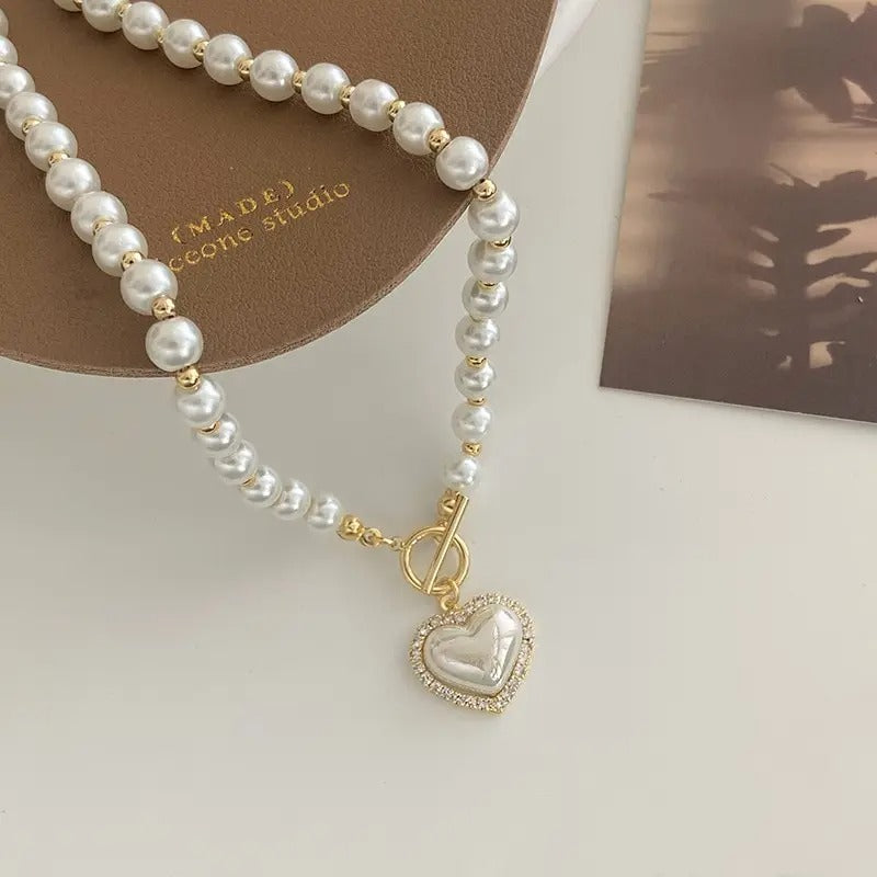 Graceful Heart Pearl Necklace